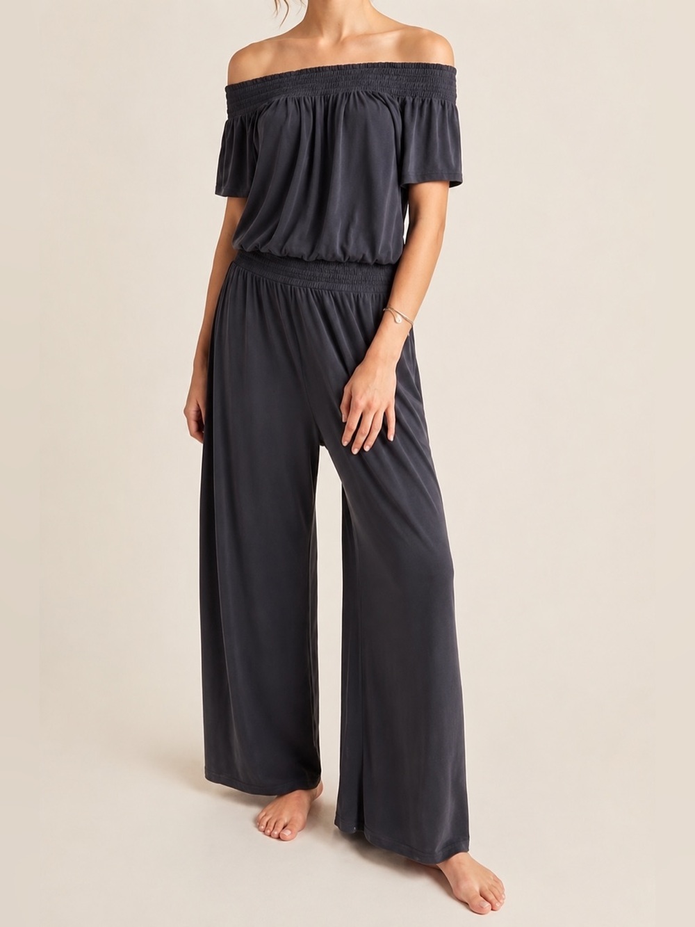 NWT Anthropologie Saturday Sunday Rebecca Smocked Wide Leg Jumpsuit